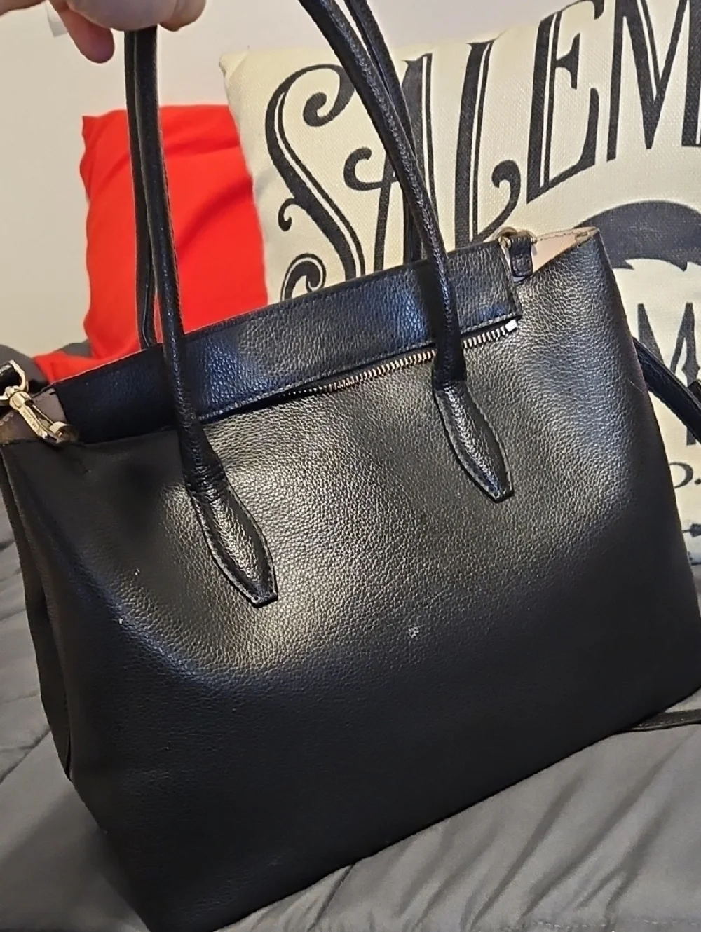 Kate Spade Black‎ Pebbled Leather Tote with Detachable Strap